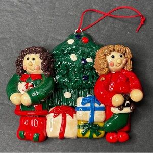 Vintage Grandeur Noel Claydough Christmas Ornament Sisters & Tree
